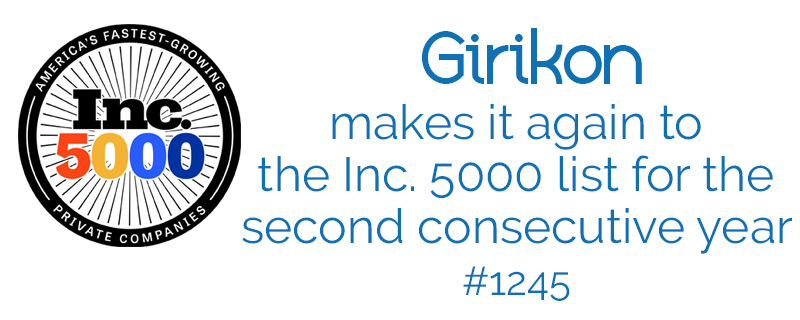 Girikon makes it Again to the Inc 5000 list for the second consecutive year