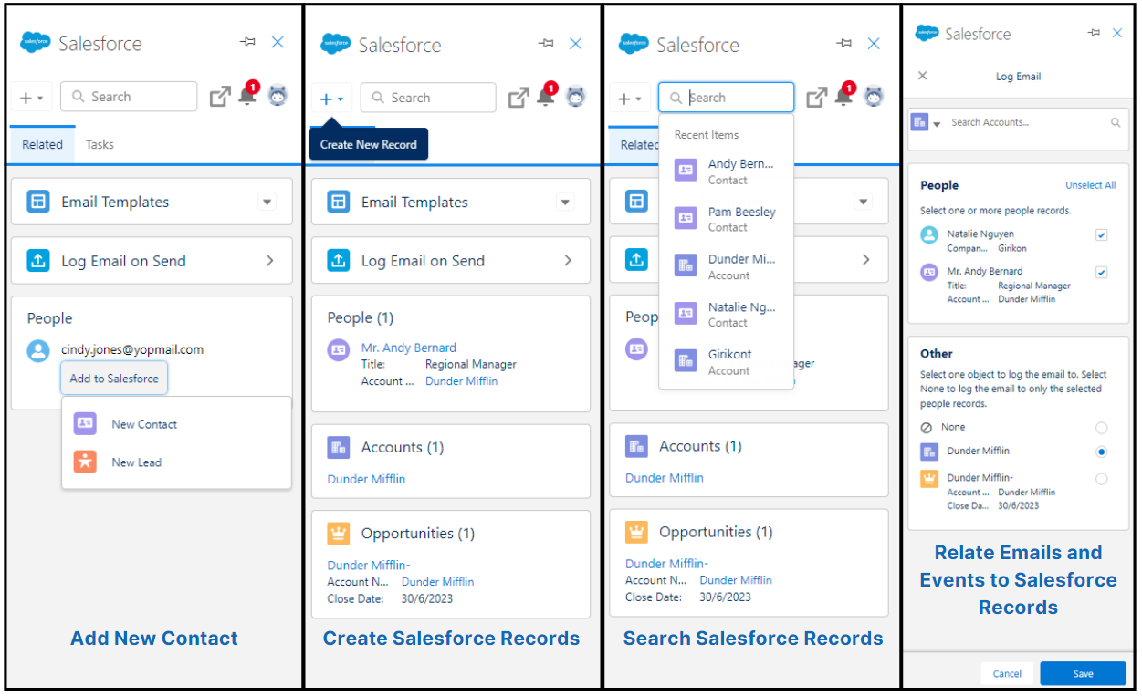 Access Salesforce features in Outlook/Gmail